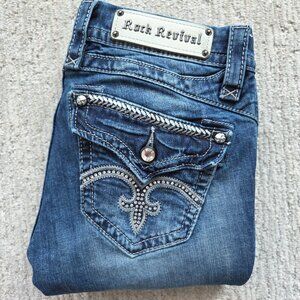 Rock Revival Sasha Boot Jeans Womens Size 27 Blue Denim Pants Studded Rhinestone